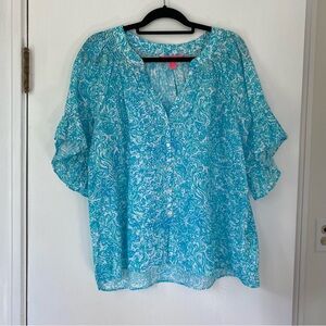 SOLD. Lilly Pulitzer Turquoise Patterned Blouse